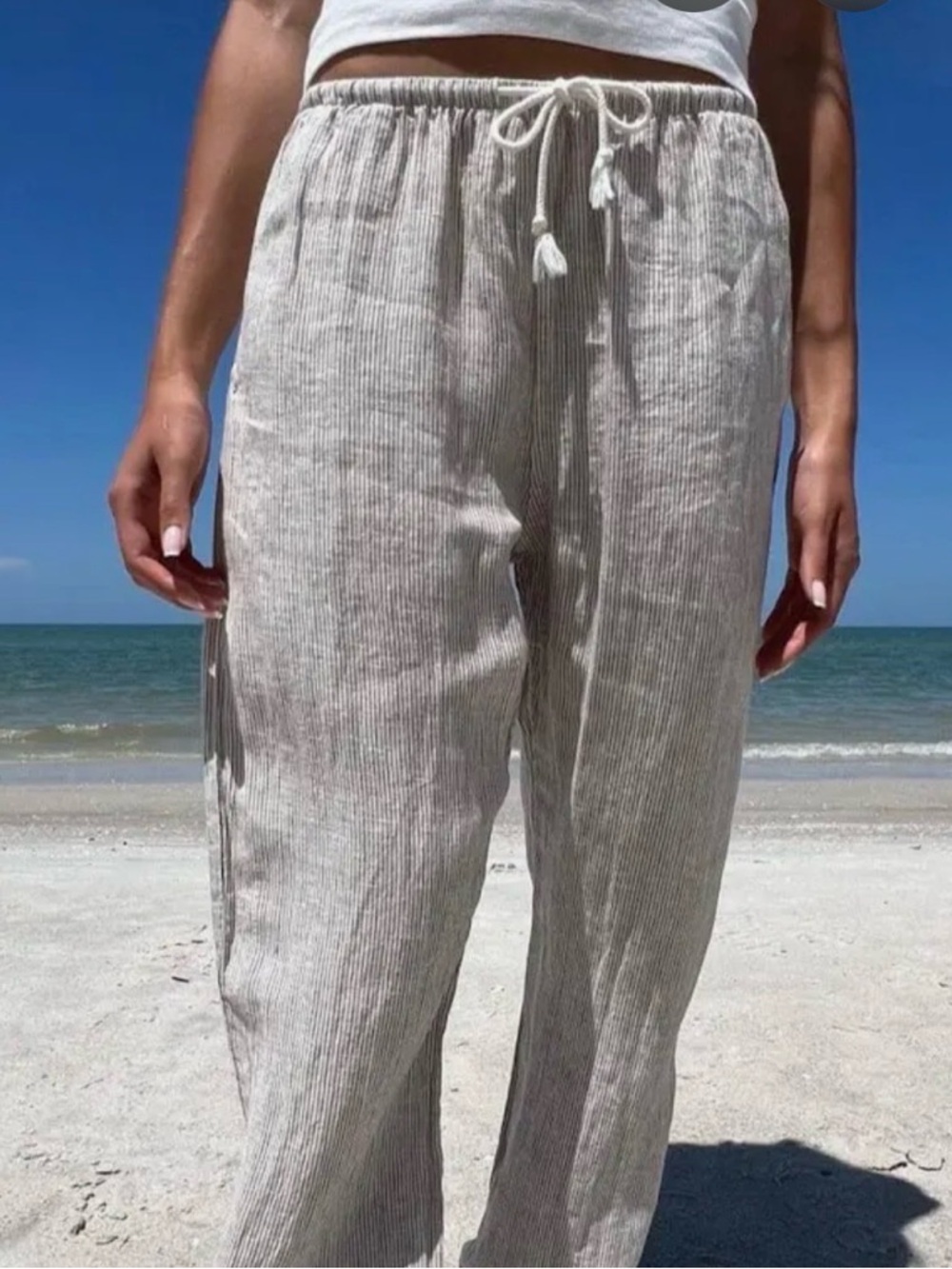 Brandy Melville Light Beige Linen Drawstring Pants